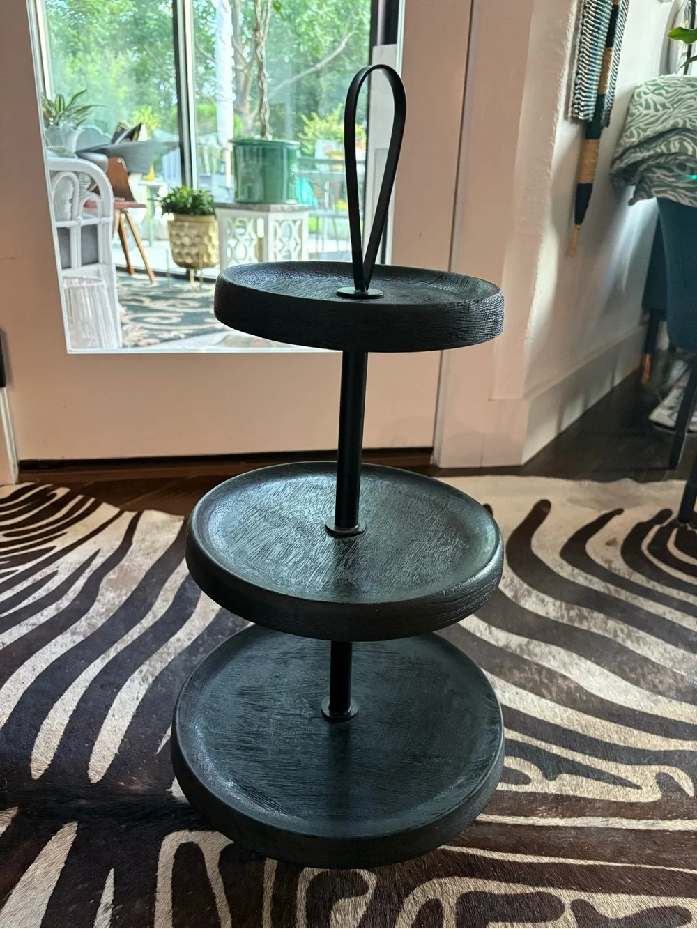 Three-Tier Black Wood Serving Stand